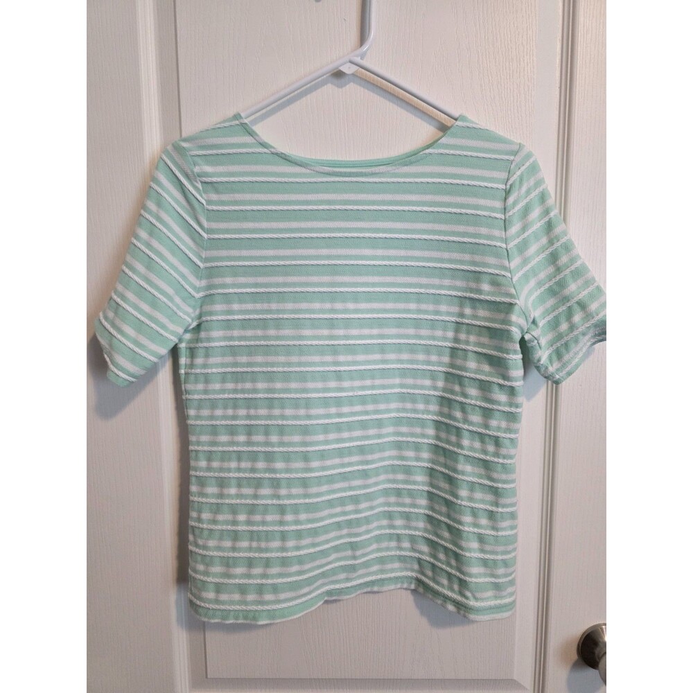 Croft & Barrow Mint White Striped Knit Short Sleeve Round Neck Blouse Size S 097
